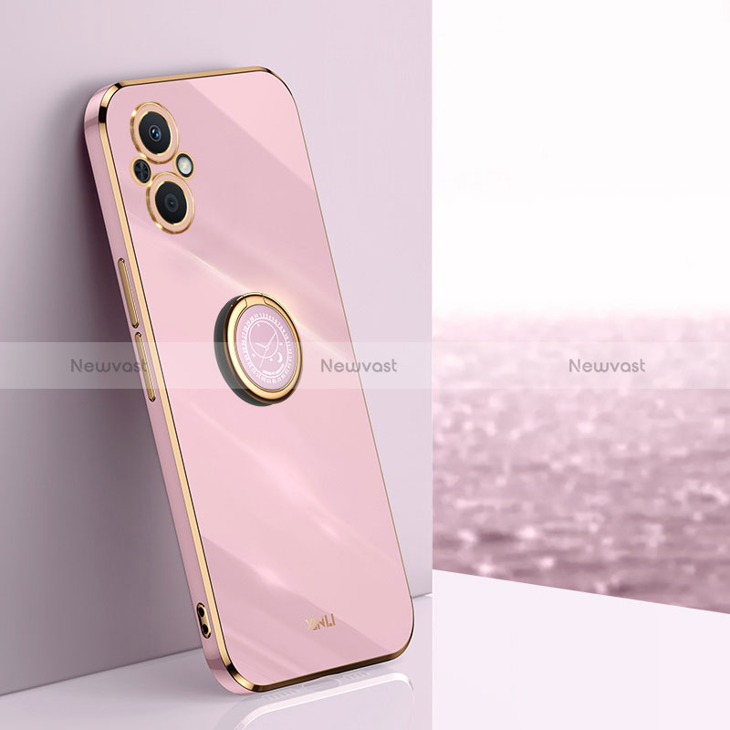 Ultra-thin Silicone Gel Soft Case Cover with Magnetic Finger Ring Stand XL1 for Oppo Reno7 Z 5G Pink