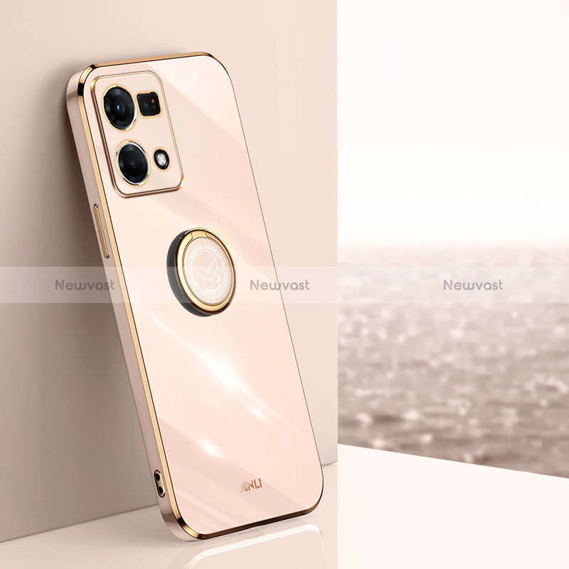 Ultra-thin Silicone Gel Soft Case Cover with Magnetic Finger Ring Stand XL1 for Oppo Reno8 4G Gold