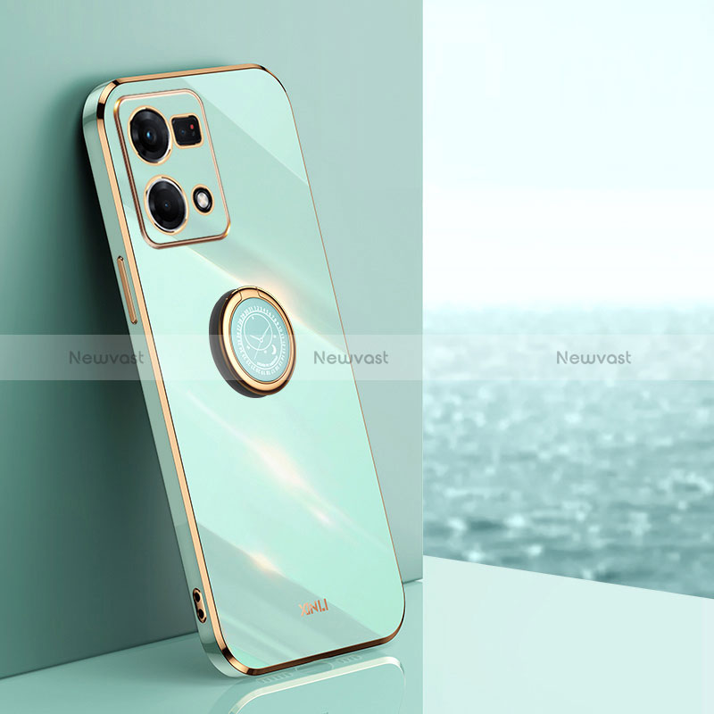 Ultra-thin Silicone Gel Soft Case Cover with Magnetic Finger Ring Stand XL1 for Oppo Reno8 4G Green