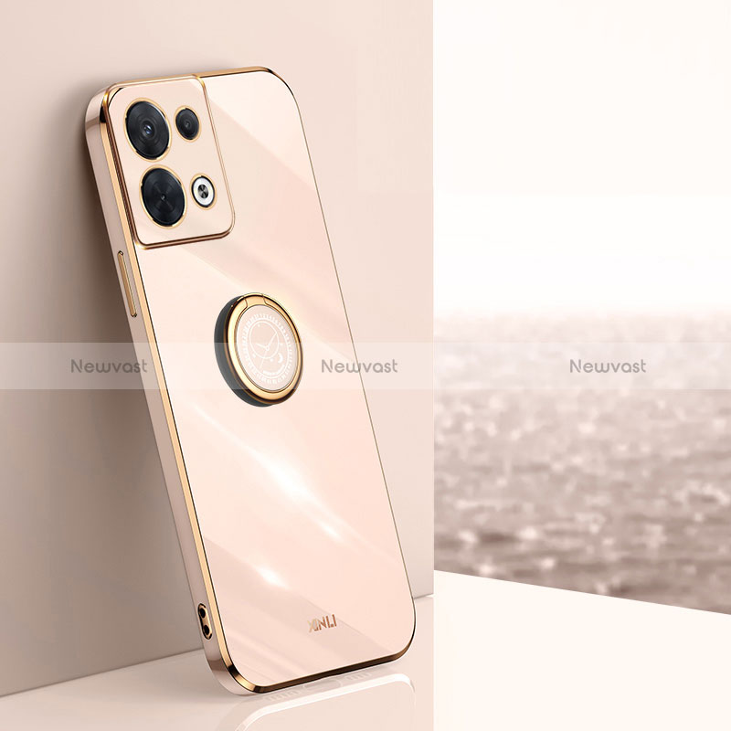 Ultra-thin Silicone Gel Soft Case Cover with Magnetic Finger Ring Stand XL1 for Oppo Reno8 5G Gold