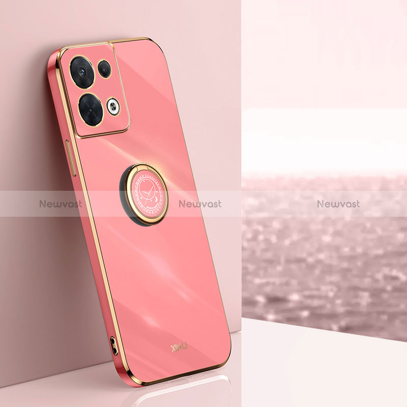 Ultra-thin Silicone Gel Soft Case Cover with Magnetic Finger Ring Stand XL1 for Oppo Reno8 5G Hot Pink