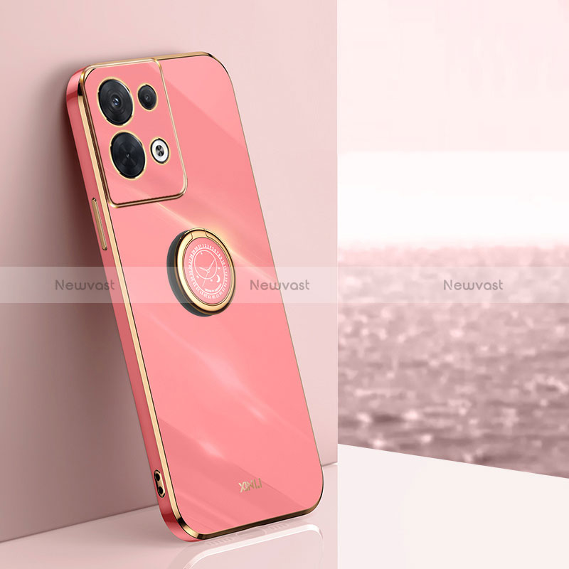 Ultra-thin Silicone Gel Soft Case Cover with Magnetic Finger Ring Stand XL1 for Oppo Reno8 Pro+ Plus 5G Hot Pink