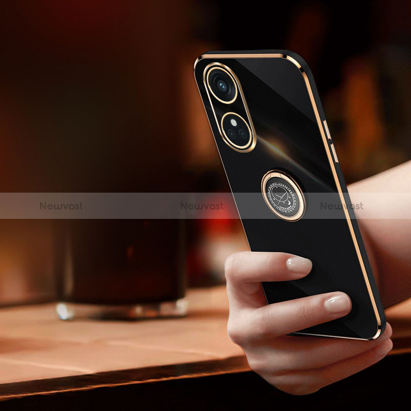 Ultra-thin Silicone Gel Soft Case Cover with Magnetic Finger Ring Stand XL1 for Oppo Reno8 T 4G