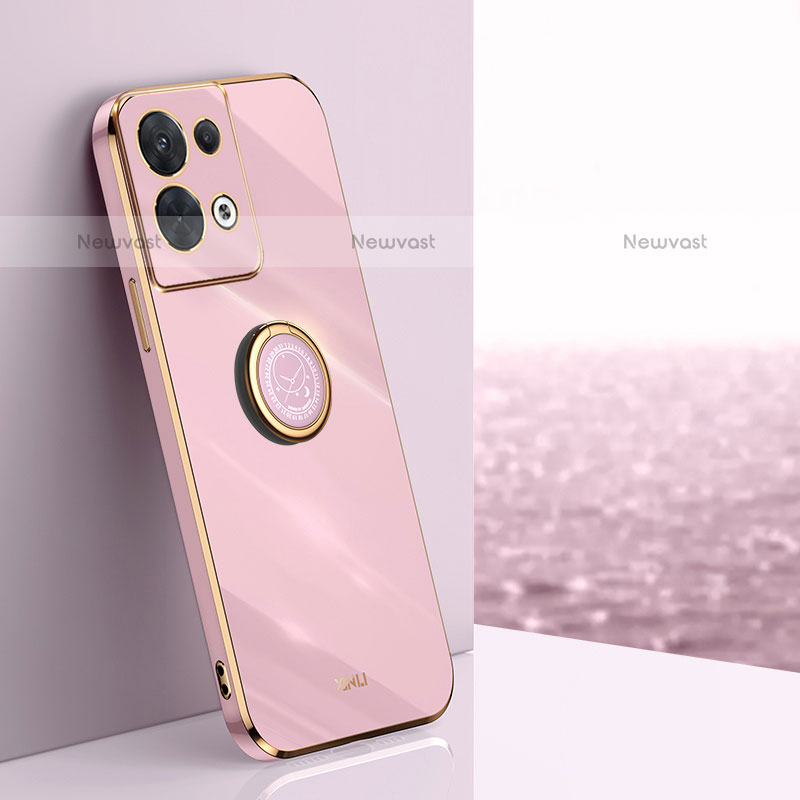 Ultra-thin Silicone Gel Soft Case Cover with Magnetic Finger Ring Stand XL1 for Oppo Reno9 Pro+ Plus 5G Pink