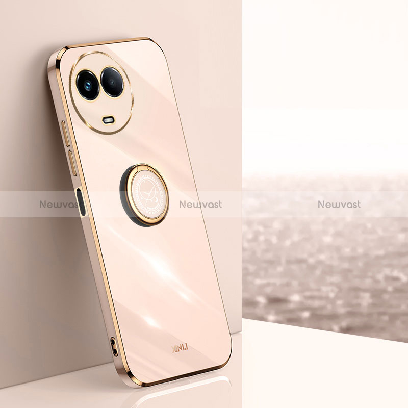 Ultra-thin Silicone Gel Soft Case Cover with Magnetic Finger Ring Stand XL1 for Realme 11 5G Rose Gold