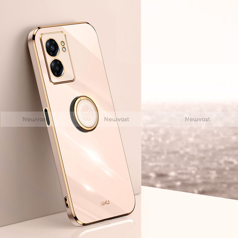 Ultra-thin Silicone Gel Soft Case Cover with Magnetic Finger Ring Stand XL1 for Realme Narzo 50 5G Gold