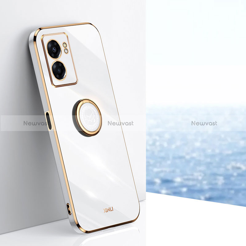 Ultra-thin Silicone Gel Soft Case Cover with Magnetic Finger Ring Stand XL1 for Realme V23 5G White
