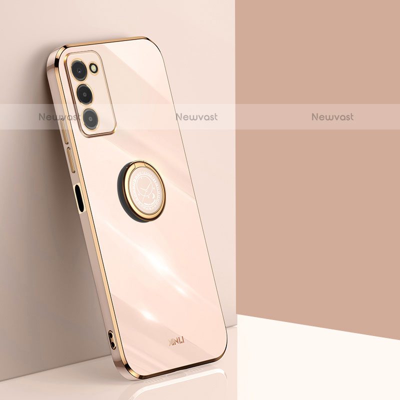 Ultra-thin Silicone Gel Soft Case Cover with Magnetic Finger Ring Stand XL1 for Samsung Galaxy A02s Gold