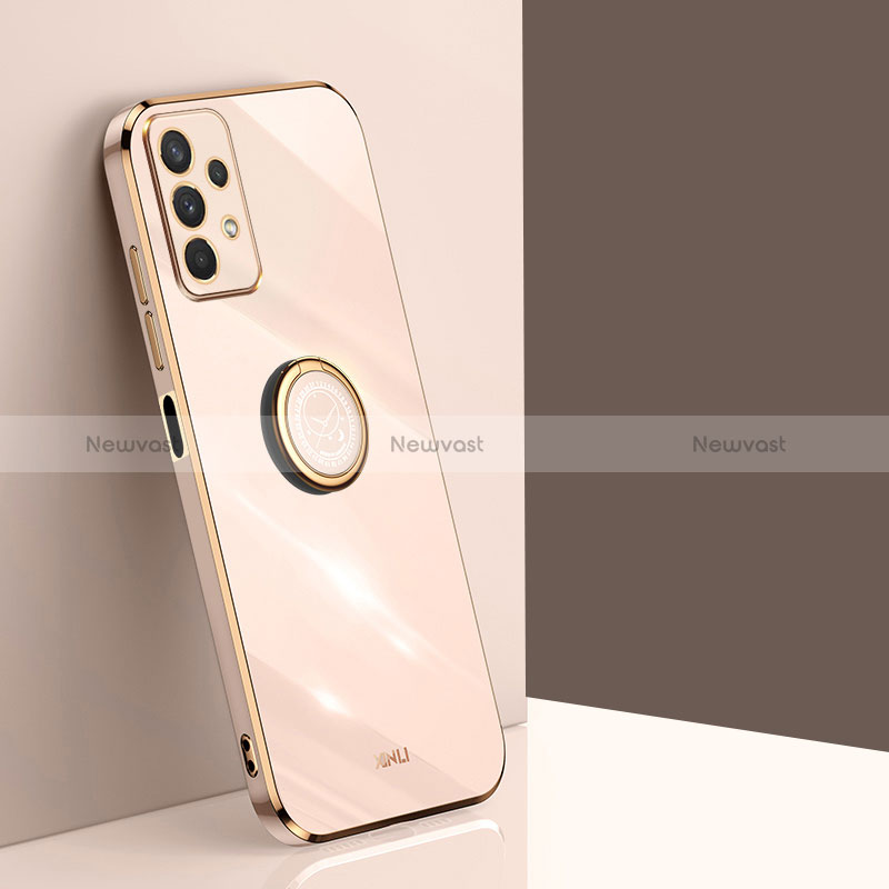 Ultra-thin Silicone Gel Soft Case Cover with Magnetic Finger Ring Stand XL1 for Samsung Galaxy A32 5G Gold