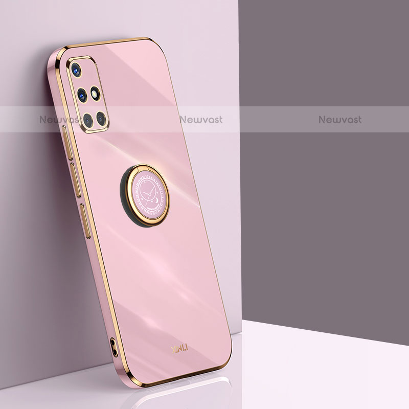 Ultra-thin Silicone Gel Soft Case Cover with Magnetic Finger Ring Stand XL1 for Samsung Galaxy A51 4G Pink