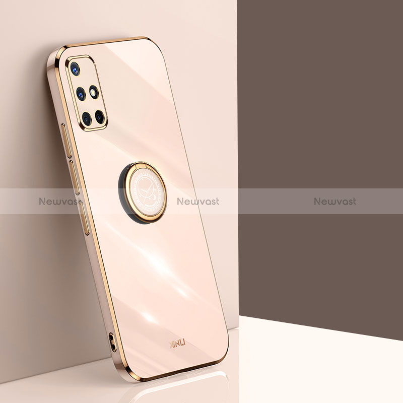 Ultra-thin Silicone Gel Soft Case Cover with Magnetic Finger Ring Stand XL1 for Samsung Galaxy A51 5G Gold