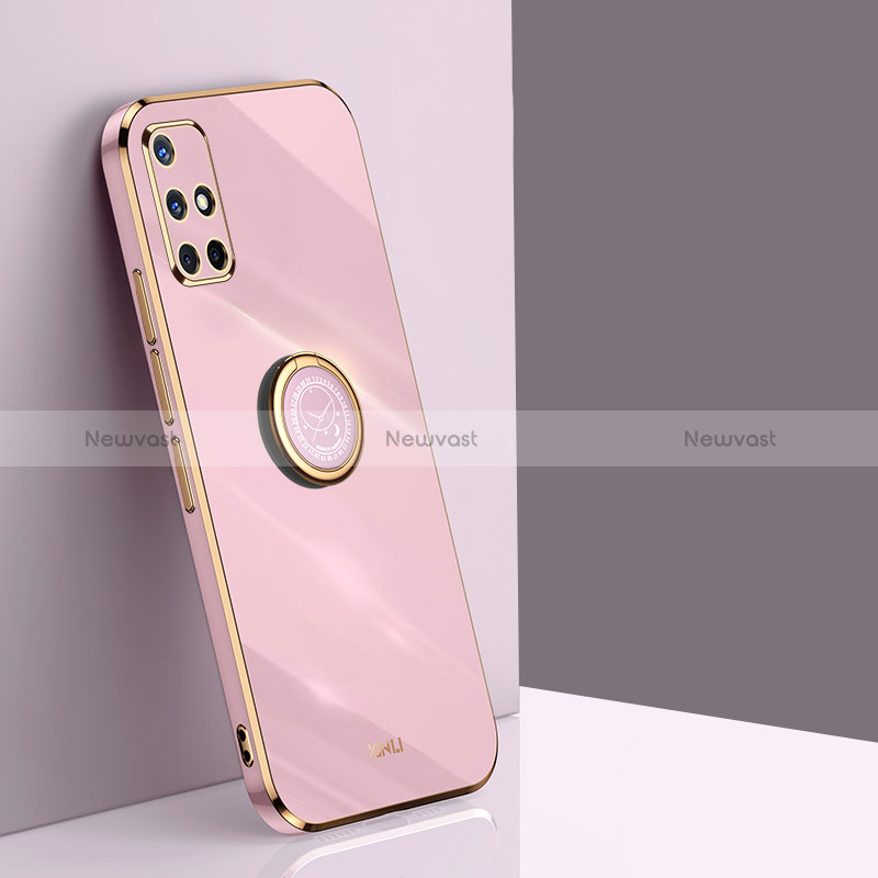 Ultra-thin Silicone Gel Soft Case Cover with Magnetic Finger Ring Stand XL1 for Samsung Galaxy A51 5G Pink