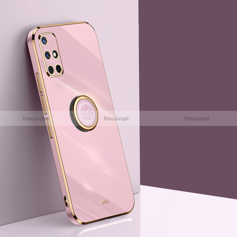Ultra-thin Silicone Gel Soft Case Cover with Magnetic Finger Ring Stand XL1 for Samsung Galaxy A71 5G Pink