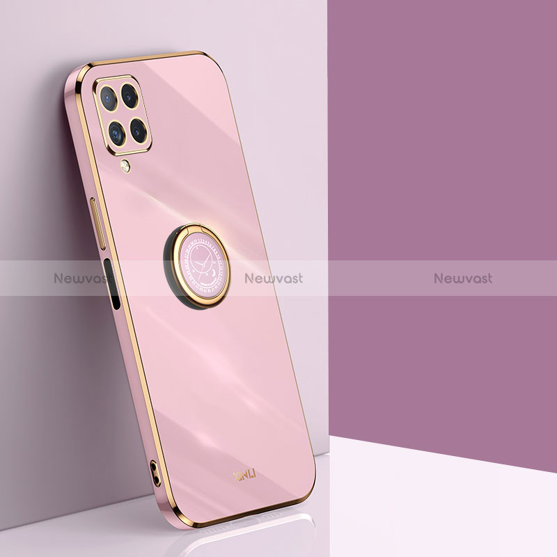 Ultra-thin Silicone Gel Soft Case Cover with Magnetic Finger Ring Stand XL1 for Samsung Galaxy M12 Pink