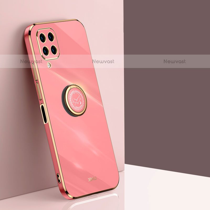 Ultra-thin Silicone Gel Soft Case Cover with Magnetic Finger Ring Stand XL1 for Samsung Galaxy M32 4G Hot Pink