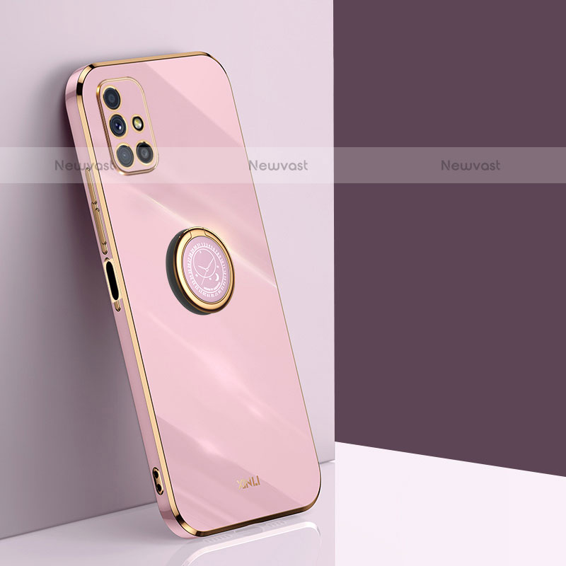 Ultra-thin Silicone Gel Soft Case Cover with Magnetic Finger Ring Stand XL1 for Samsung Galaxy M51 Pink