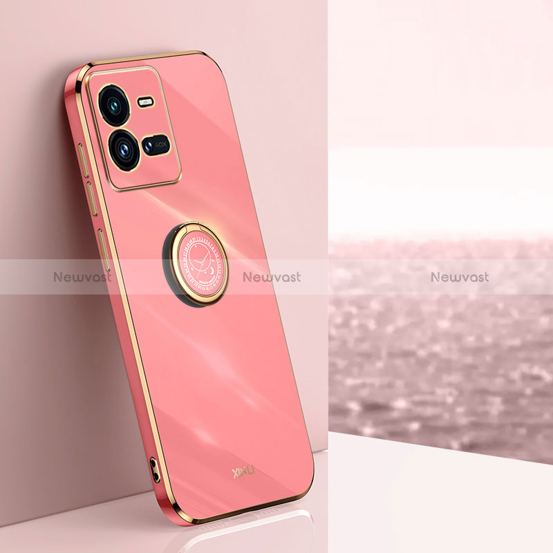 Ultra-thin Silicone Gel Soft Case Cover with Magnetic Finger Ring Stand XL1 for Vivo iQOO 10 Pro 5G