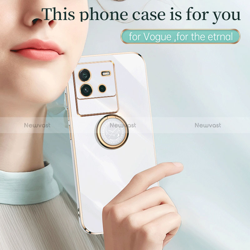 Ultra-thin Silicone Gel Soft Case Cover with Magnetic Finger Ring Stand XL1 for Vivo iQOO Neo6 5G