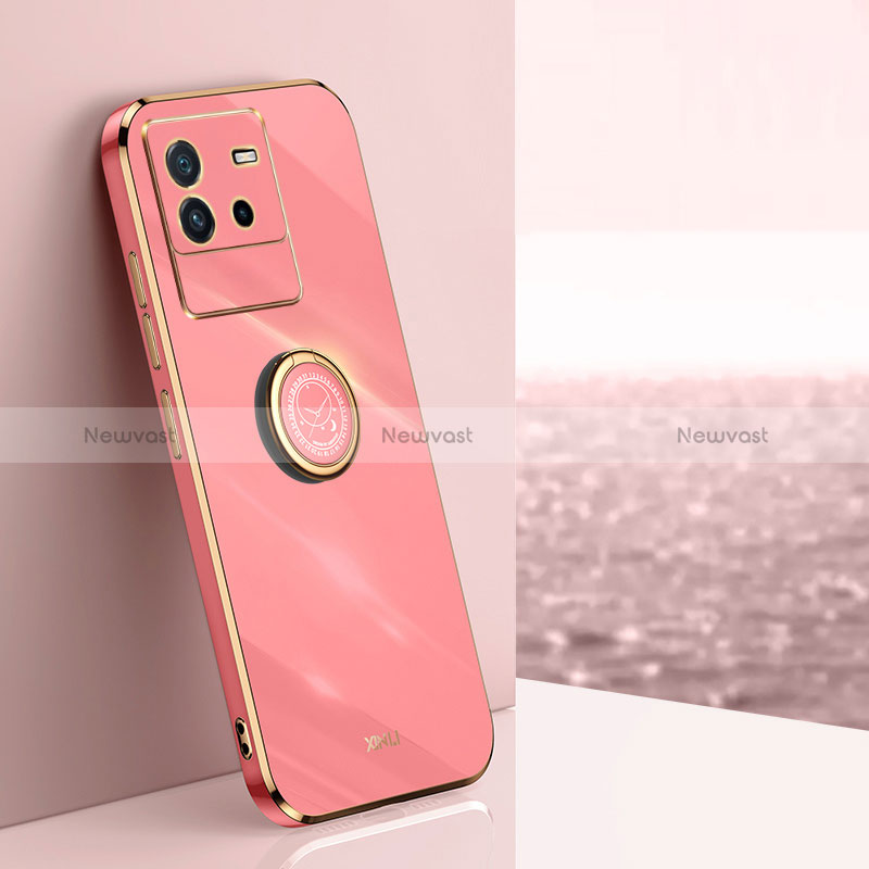 Ultra-thin Silicone Gel Soft Case Cover with Magnetic Finger Ring Stand XL1 for Vivo iQOO Neo6 SE 5G