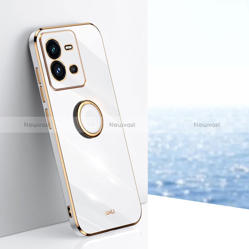 Ultra-thin Silicone Gel Soft Case Cover with Magnetic Finger Ring Stand XL1 for Vivo V25 5G White