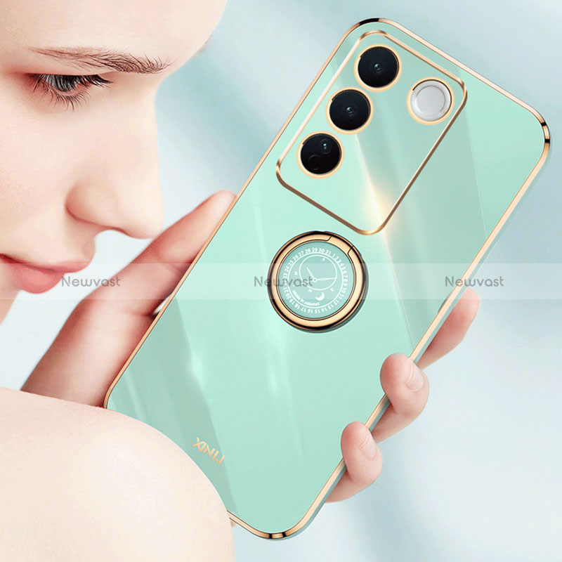 Ultra-thin Silicone Gel Soft Case Cover with Magnetic Finger Ring Stand XL1 for Vivo V27 5G