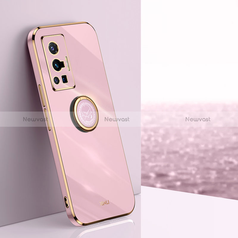 Ultra-thin Silicone Gel Soft Case Cover with Magnetic Finger Ring Stand XL1 for Vivo X70 Pro 5G Pink