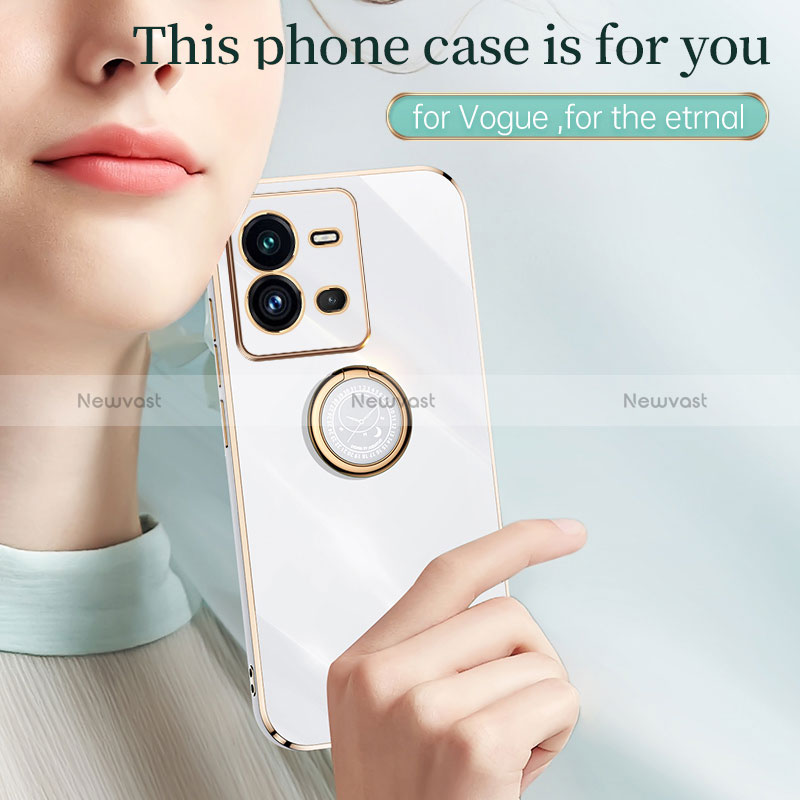 Ultra-thin Silicone Gel Soft Case Cover with Magnetic Finger Ring Stand XL1 for Vivo X80 Lite 5G