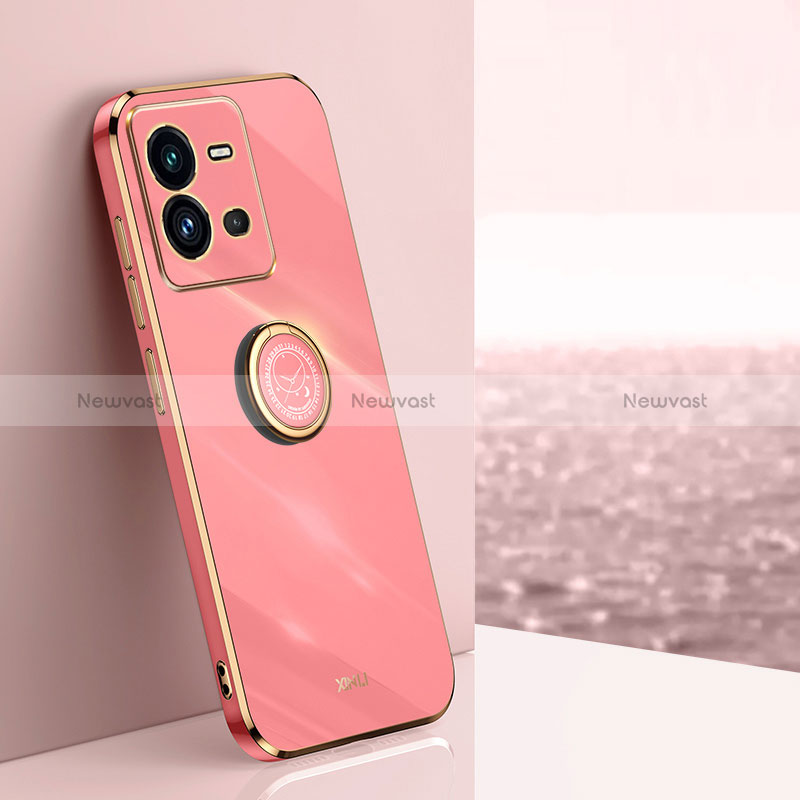 Ultra-thin Silicone Gel Soft Case Cover with Magnetic Finger Ring Stand XL1 for Vivo X80 Lite 5G