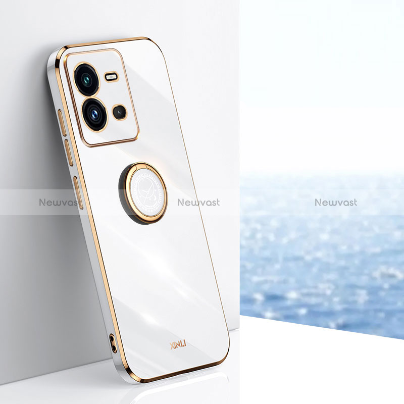 Ultra-thin Silicone Gel Soft Case Cover with Magnetic Finger Ring Stand XL1 for Vivo X80 Lite 5G