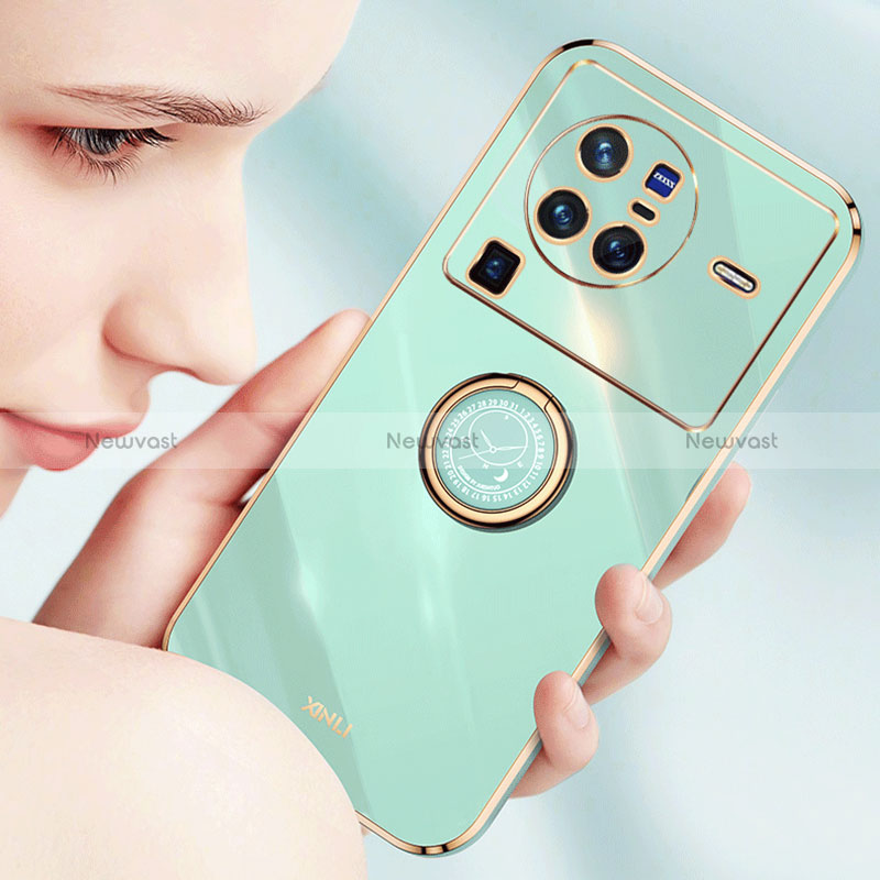Ultra-thin Silicone Gel Soft Case Cover with Magnetic Finger Ring Stand XL1 for Vivo X80 Pro 5G