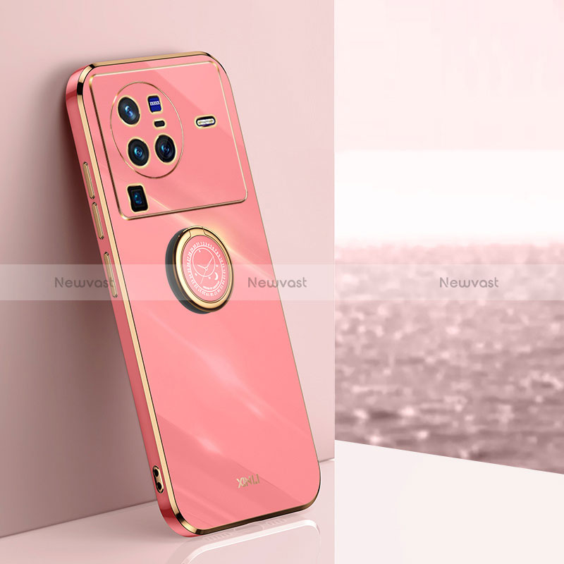Ultra-thin Silicone Gel Soft Case Cover with Magnetic Finger Ring Stand XL1 for Vivo X80 Pro 5G