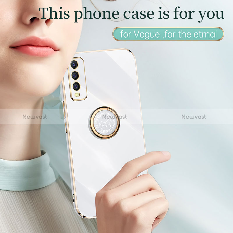 Ultra-thin Silicone Gel Soft Case Cover with Magnetic Finger Ring Stand XL1 for Vivo Y11s