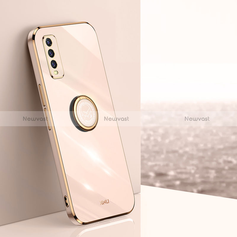 Ultra-thin Silicone Gel Soft Case Cover with Magnetic Finger Ring Stand XL1 for Vivo Y11s Gold