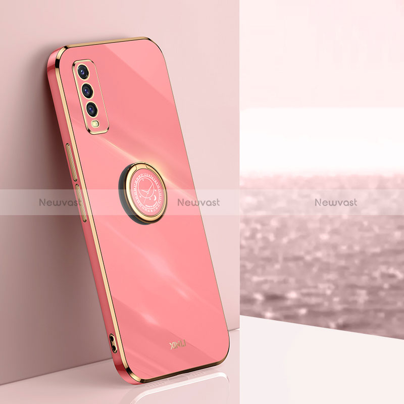 Ultra-thin Silicone Gel Soft Case Cover with Magnetic Finger Ring Stand XL1 for Vivo Y20 Hot Pink