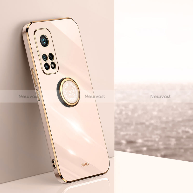Ultra-thin Silicone Gel Soft Case Cover with Magnetic Finger Ring Stand XL1 for Xiaomi Mi 10T Pro 5G Gold
