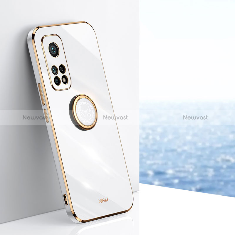 Ultra-thin Silicone Gel Soft Case Cover with Magnetic Finger Ring Stand XL1 for Xiaomi Mi 10T Pro 5G White
