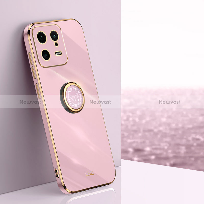 Ultra-thin Silicone Gel Soft Case Cover with Magnetic Finger Ring Stand XL1 for Xiaomi Mi 13 5G Pink