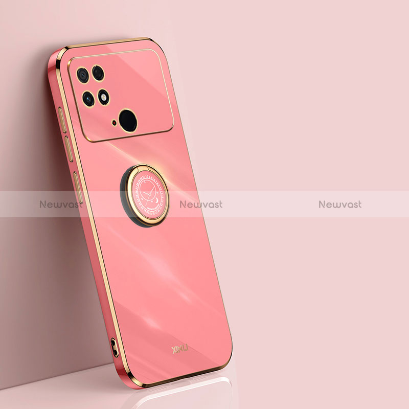 Ultra-thin Silicone Gel Soft Case Cover with Magnetic Finger Ring Stand XL1 for Xiaomi Poco C40 Hot Pink