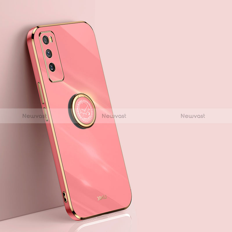 Ultra-thin Silicone Gel Soft Case Cover with Magnetic Finger Ring Stand XL1 for Xiaomi Poco M3 Hot Pink