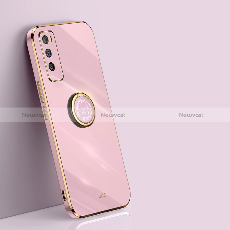 Ultra-thin Silicone Gel Soft Case Cover with Magnetic Finger Ring Stand XL1 for Xiaomi Poco M3 Pink