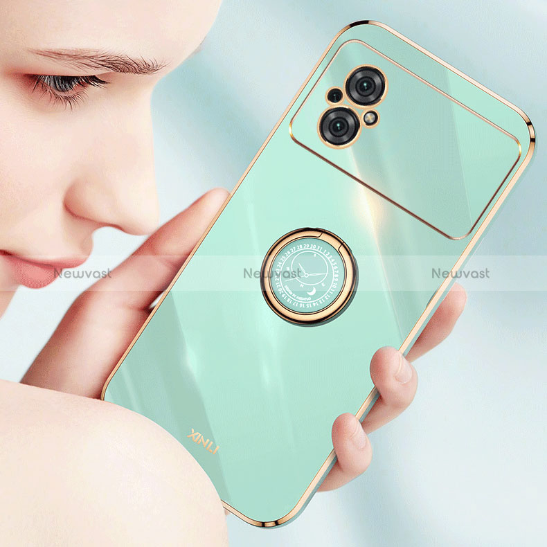 Ultra-thin Silicone Gel Soft Case Cover with Magnetic Finger Ring Stand XL1 for Xiaomi Poco M4 5G