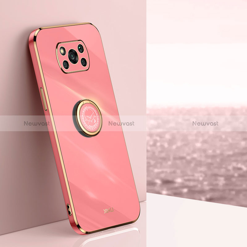 Ultra-thin Silicone Gel Soft Case Cover with Magnetic Finger Ring Stand XL1 for Xiaomi Poco X3 NFC