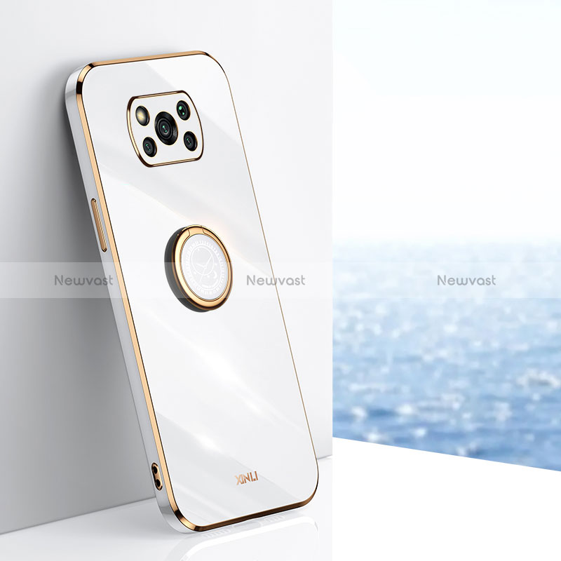 Ultra-thin Silicone Gel Soft Case Cover with Magnetic Finger Ring Stand XL1 for Xiaomi Poco X3 NFC White