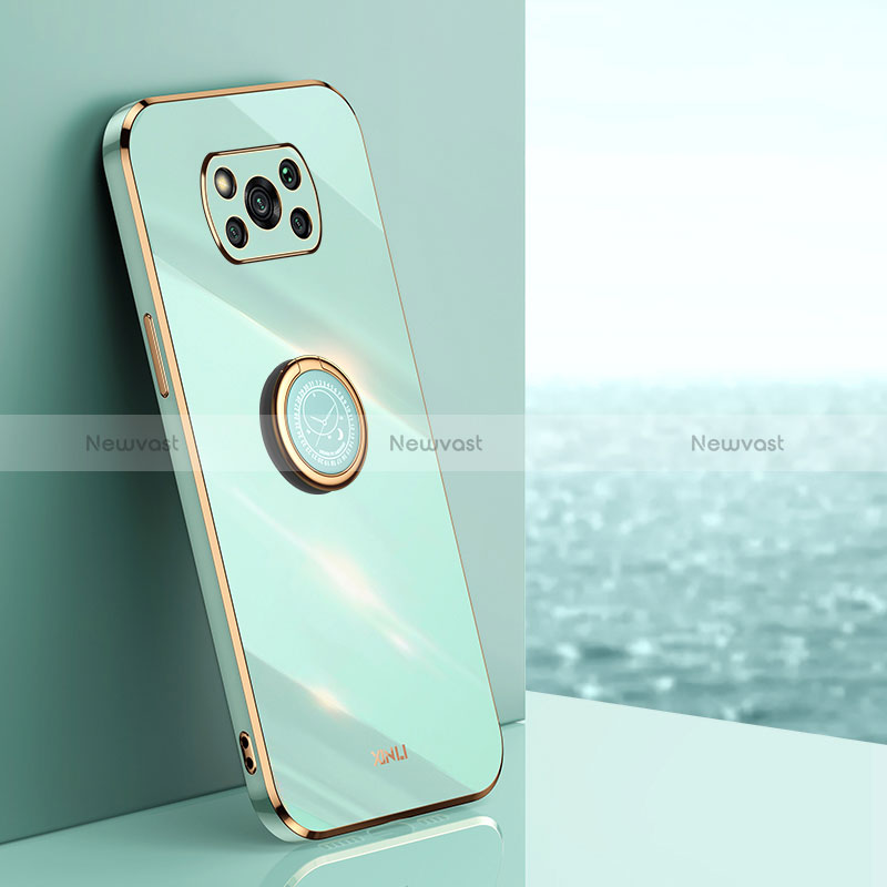 Ultra-thin Silicone Gel Soft Case Cover with Magnetic Finger Ring Stand XL1 for Xiaomi Poco X3 Pro Green