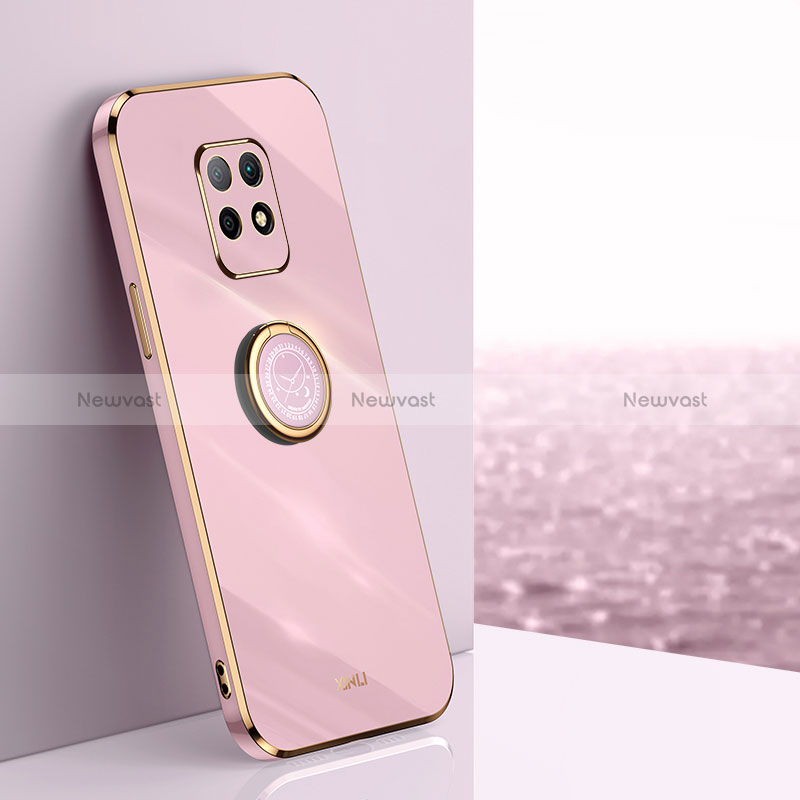 Ultra-thin Silicone Gel Soft Case Cover with Magnetic Finger Ring Stand XL1 for Xiaomi Redmi 10X 5G Pink