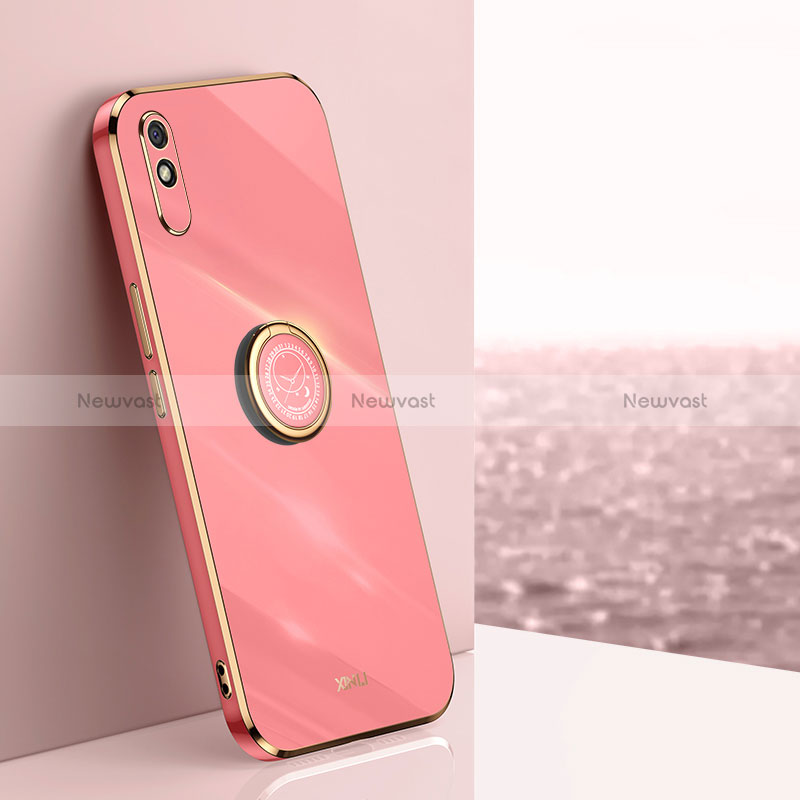 Ultra-thin Silicone Gel Soft Case Cover with Magnetic Finger Ring Stand XL1 for Xiaomi Redmi 9A Hot Pink