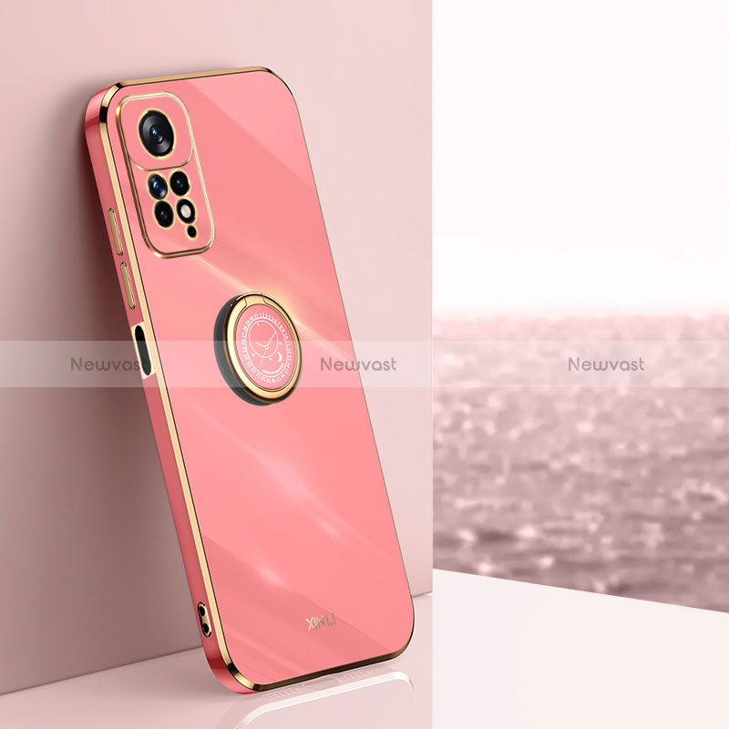 Ultra-thin Silicone Gel Soft Case Cover with Magnetic Finger Ring Stand XL1 for Xiaomi Redmi Note 11 Pro 4G Hot Pink