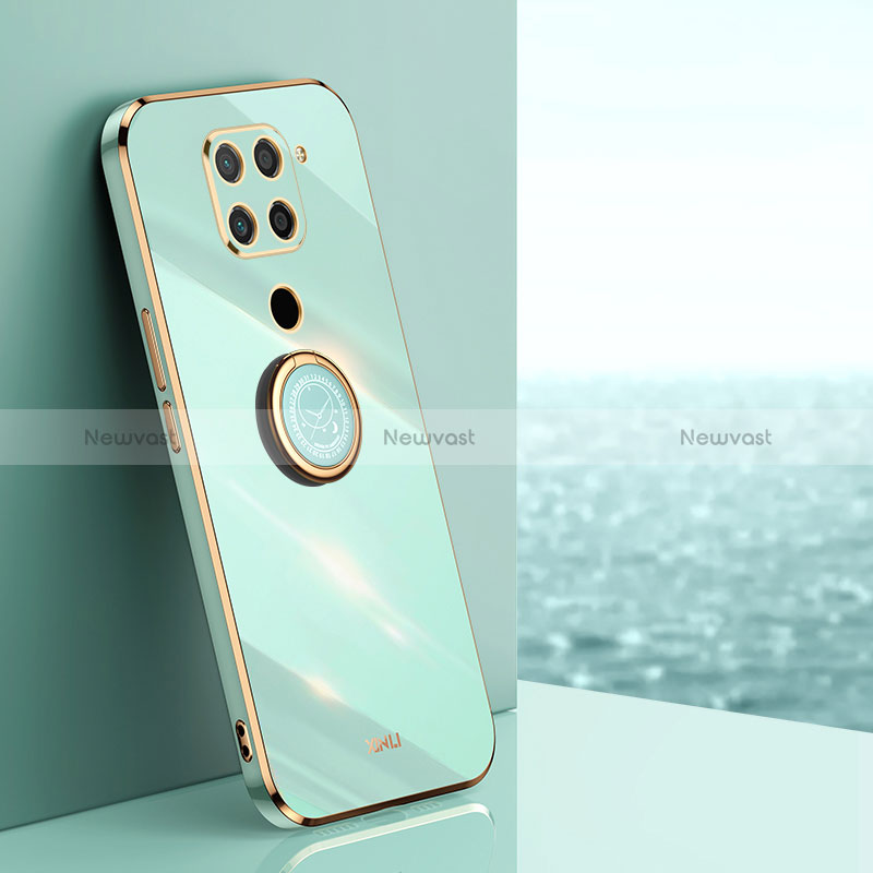 Ultra-thin Silicone Gel Soft Case Cover with Magnetic Finger Ring Stand XL1 for Xiaomi Redmi Note 9 Green