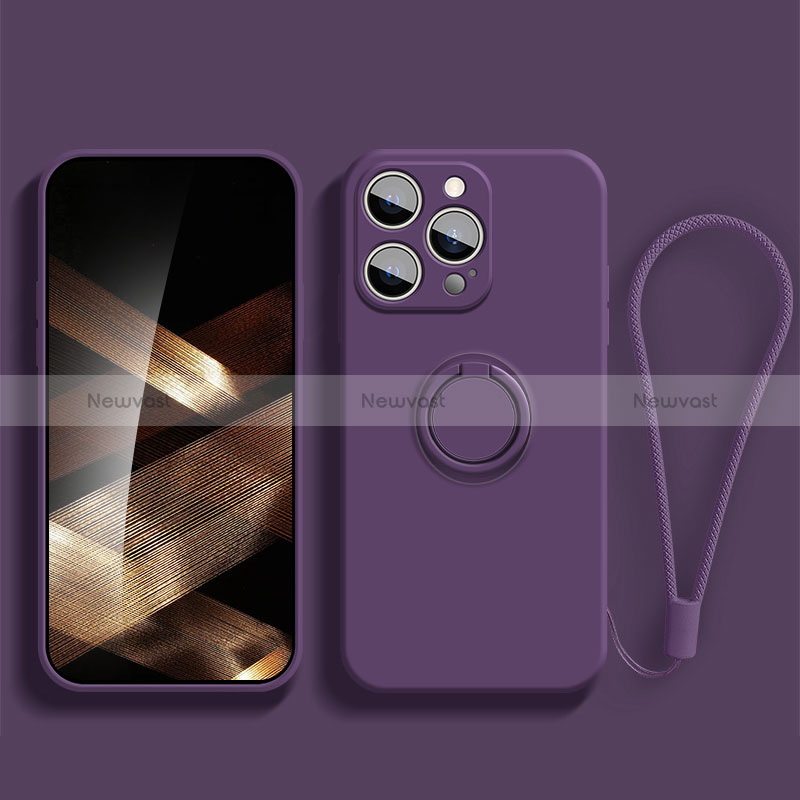 Ultra-thin Silicone Gel Soft Case Cover with Magnetic Finger Ring Stand YK1 for Apple iPhone 13 Pro Max Purple