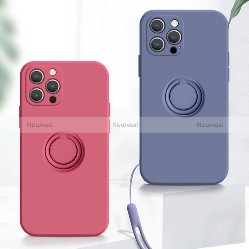 Ultra-thin Silicone Gel Soft Case Cover with Magnetic Finger Ring Stand YK1 for Apple iPhone 14 Pro